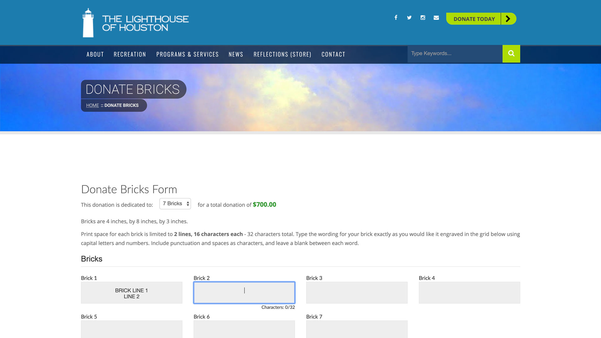 Lighthouse of Houste Donate Bricks page